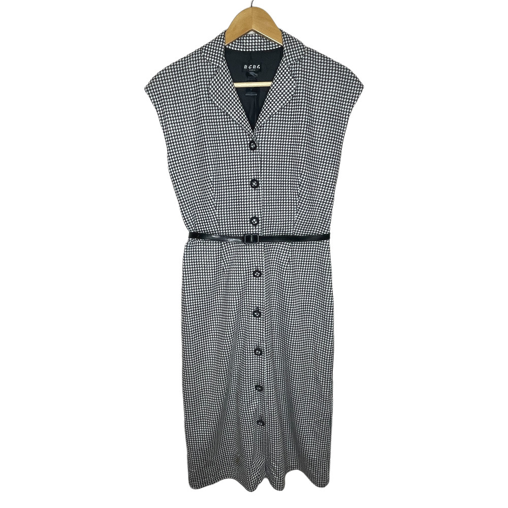 BCBG Paris Sleeveless Houndstooth Below the Knee 1950's Style Dress Size 6